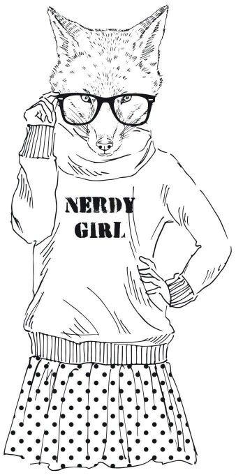 Foxy nerds girl printable adult coloring coloring sheets animal coloring pages