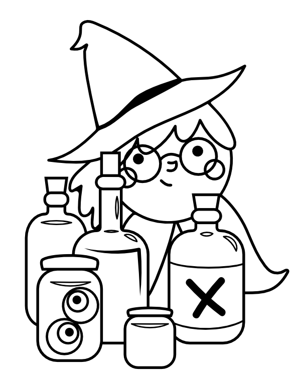 Printable nerdy witch coloring page