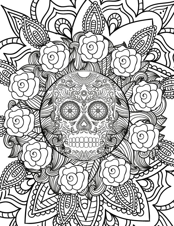 Free spooky halloween adult coloring page