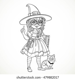 Hakuun girl nerd wearing glasses witch costume liittyvã vektorikuva rojaltivapaa