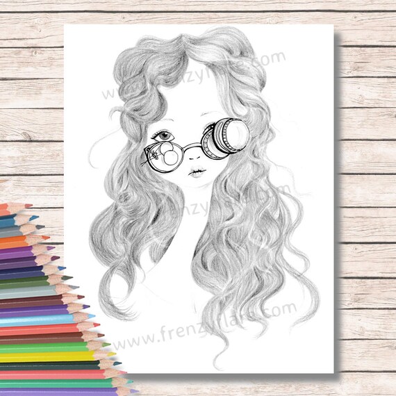 Nerdy coloring pages for adults or kids scientist girl with glasses printable download color with pencils markers or watercolor