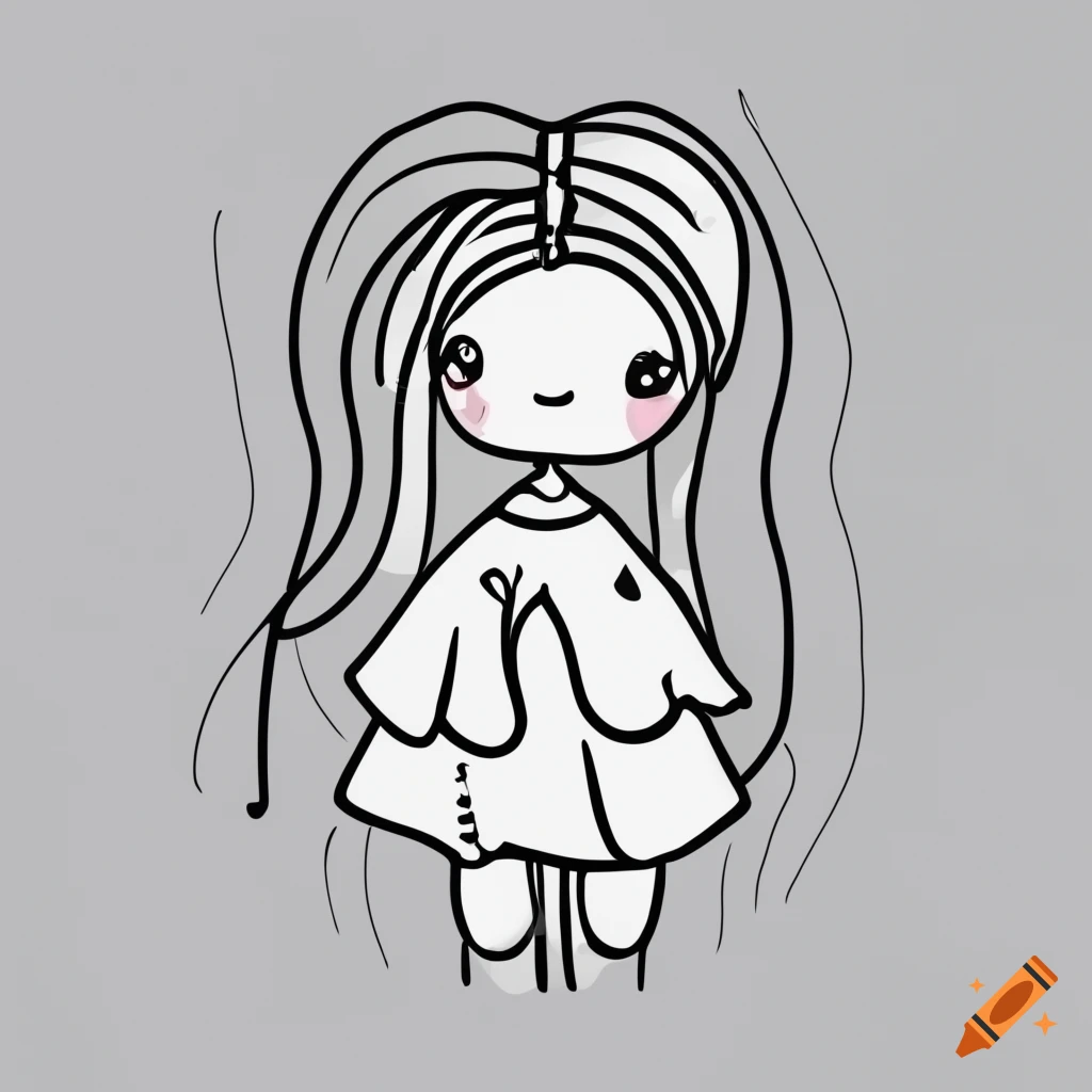 Line drawing of a nerdy cartoon girl praying on