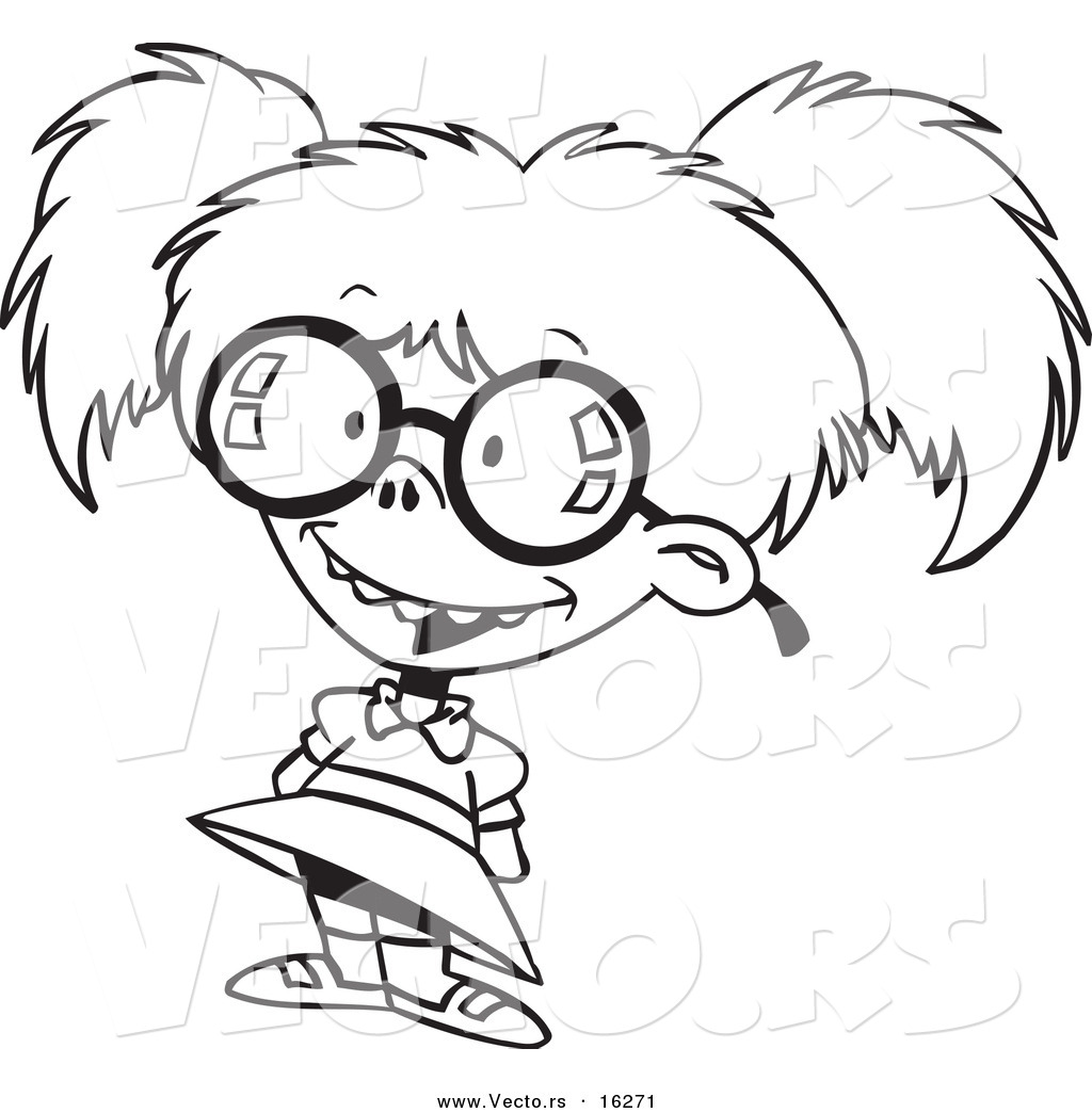 R of a cartoon nerdy girl