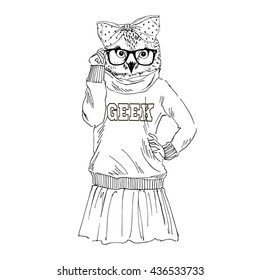 Owl nerdy girl furry art illustration stock vector royalty free