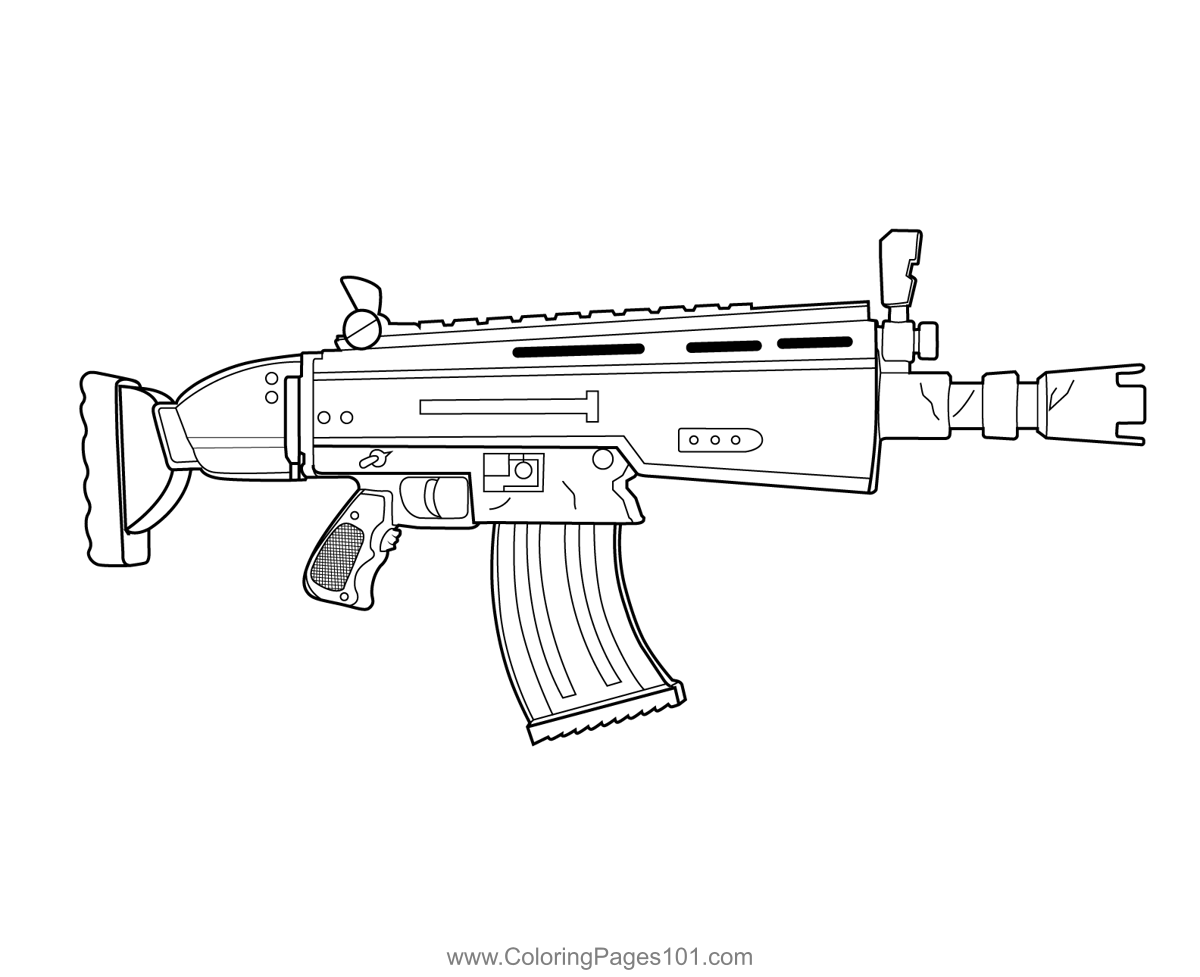 Nerf ar l motorised scar blaster fortnite coloring page for kids