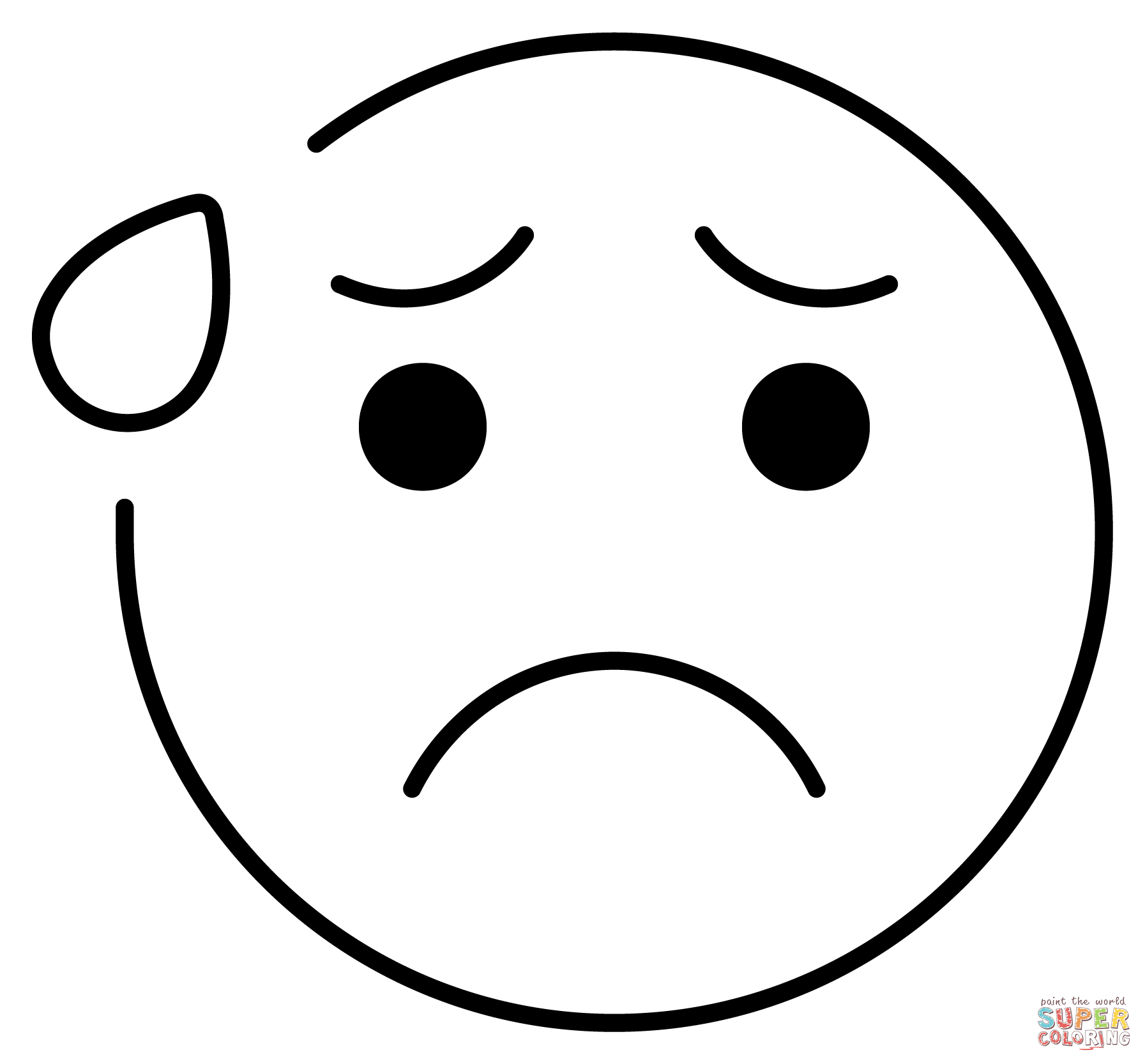 Anxious face with sweat emoji coloring page free printable coloring pages