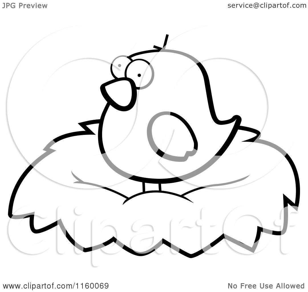 Cartoon clipart of a black and white chubby bird standing in a nest