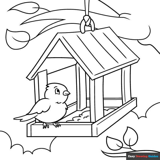 Bird feeder coloring page easy drawing guides