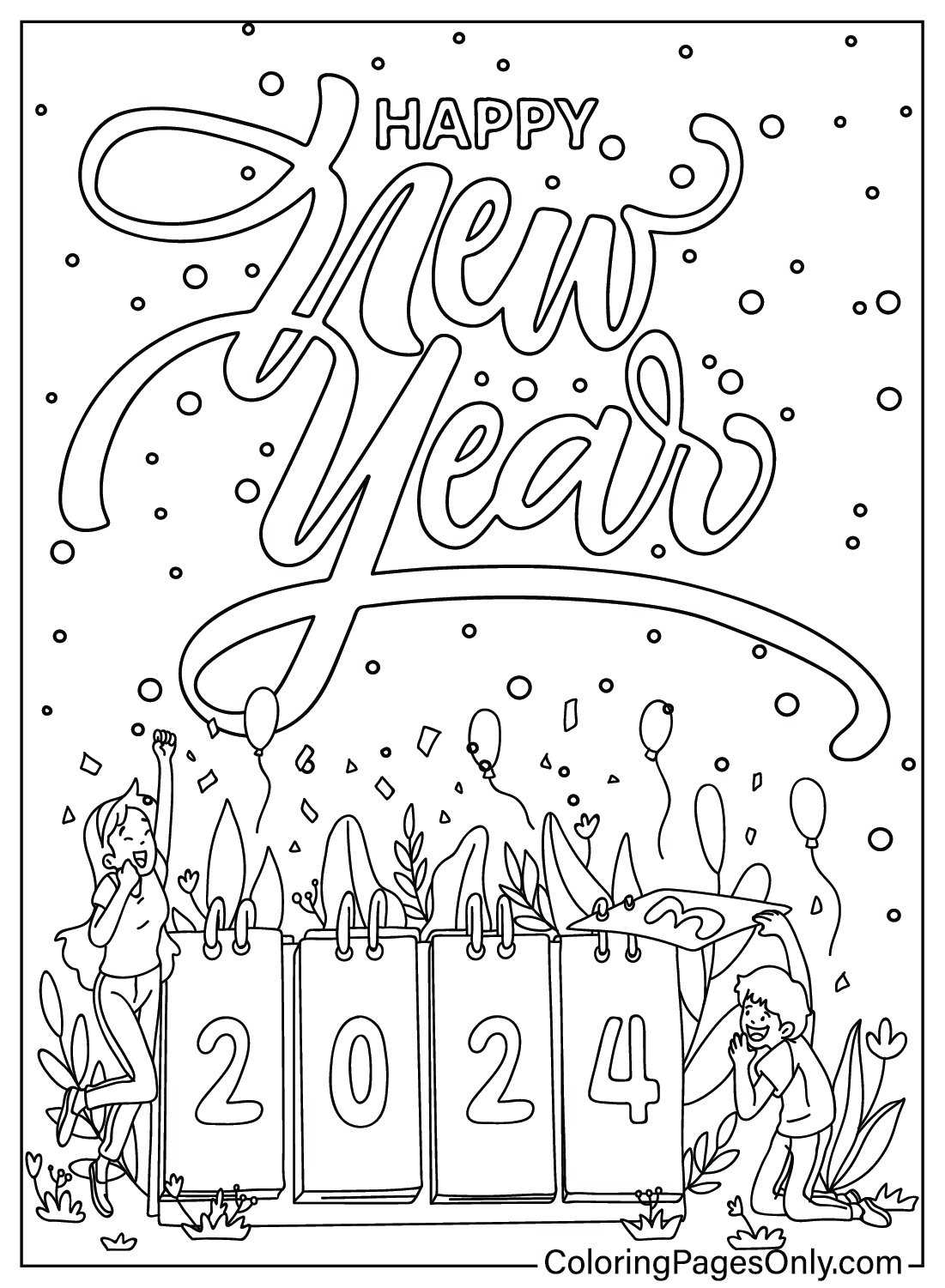 Happy new year coloring pages