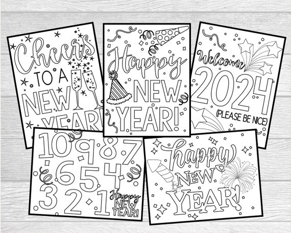 Printable new years eve coloring pages for kids or adults holiday coloring pages instant digital download printable pages