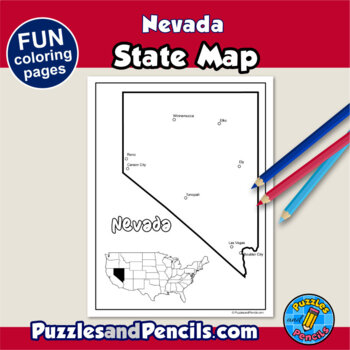 Nevada symbols coloring pages with map and state flag state symbols