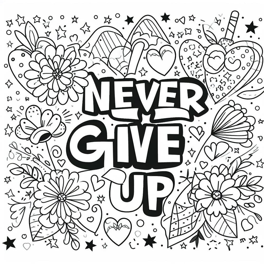 Never give up printable coloring page