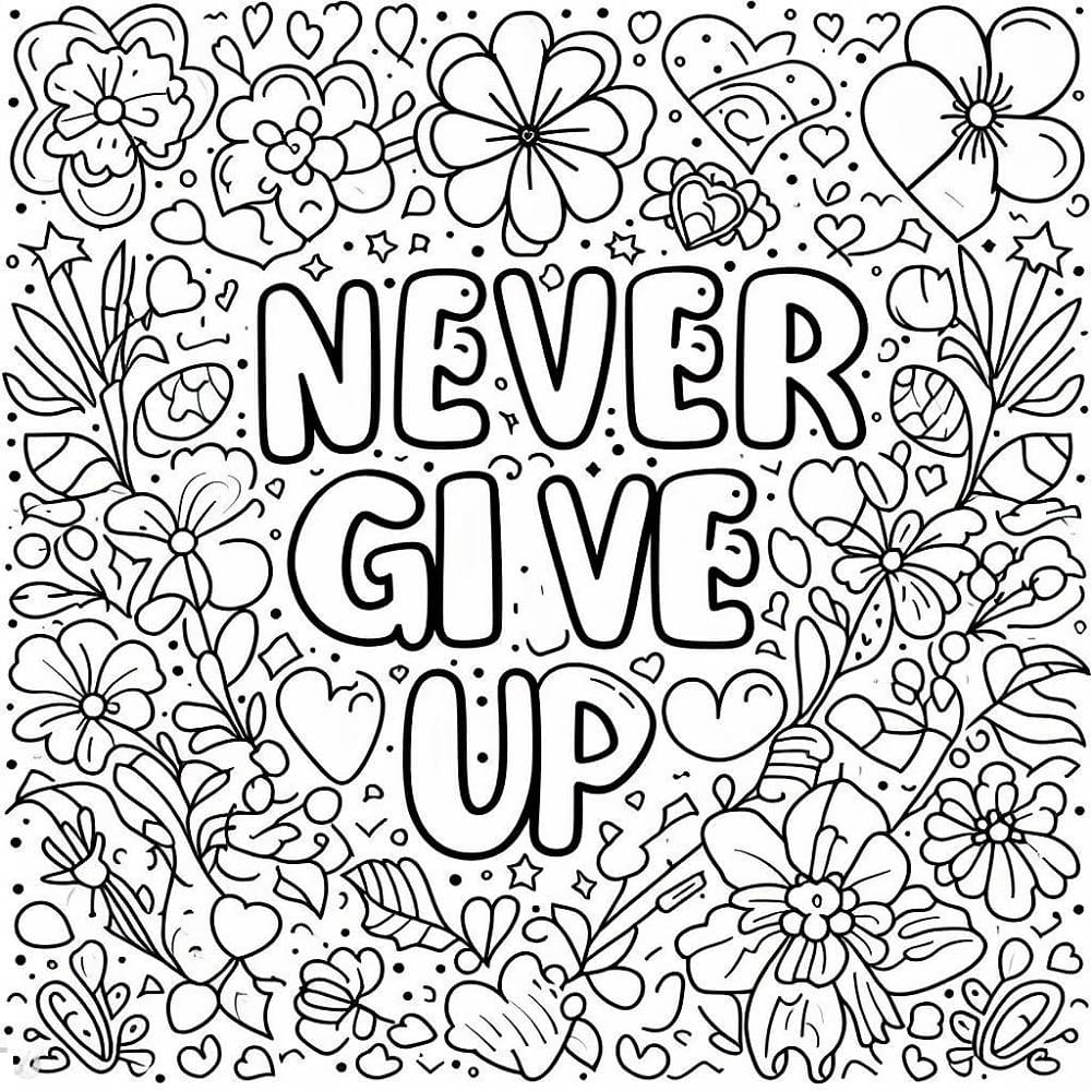 Print never give up coloring page