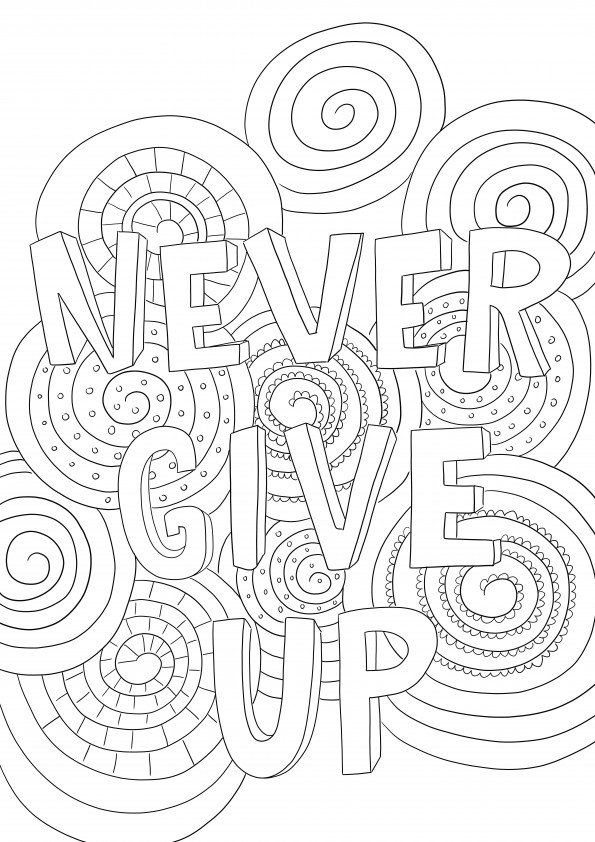 Never give up coloring image from the doodle art free to print or save for later