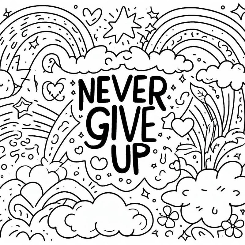 Never give up image coloring page