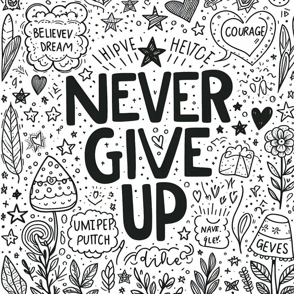 Printable never give up coloring page