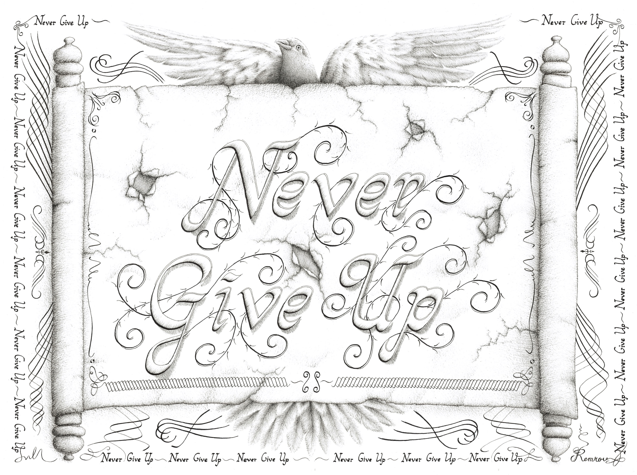 Never give up calligraphy drawing s artwork