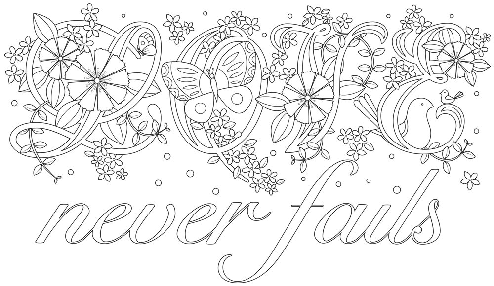 Colouring page bible verse love never fails â lacewing creative usa