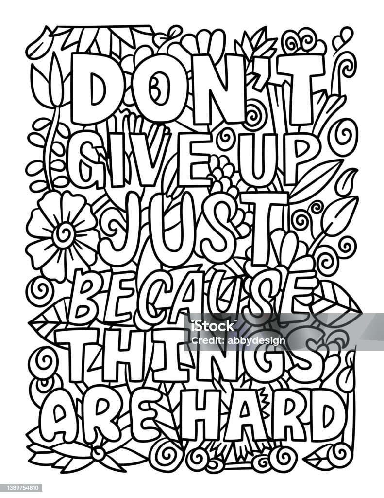 Dont give up motivational quote coloring page stock illustration