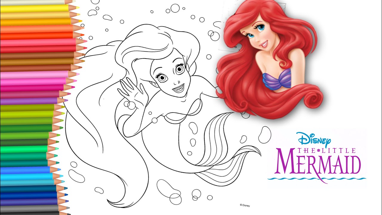 Princess mermaid ariel coloring page disney princesses all together cute ariel kawaii