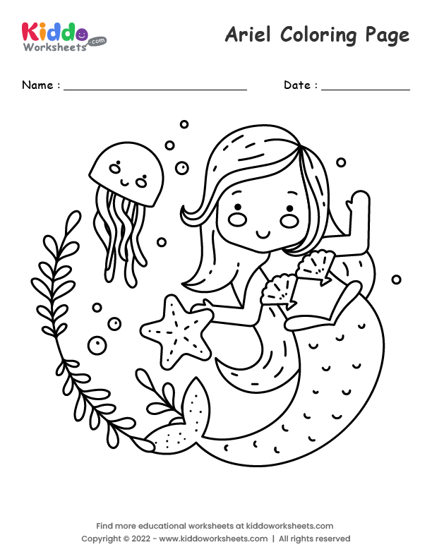 Free printable ariel coloring page worksheet