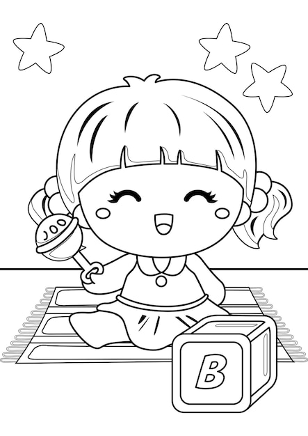 Premium vector baby and their toys coloring pages for kids a page