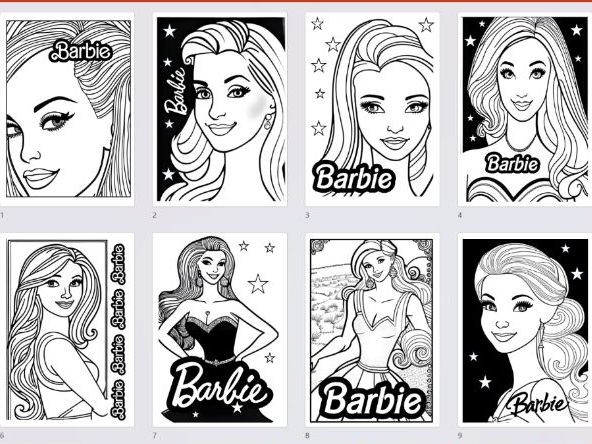 New film barbie doll movie colouring coloring sheets pages black and white drawings for displays teaching resources