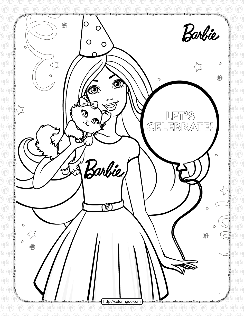 Free printables barbies birthday coloring page