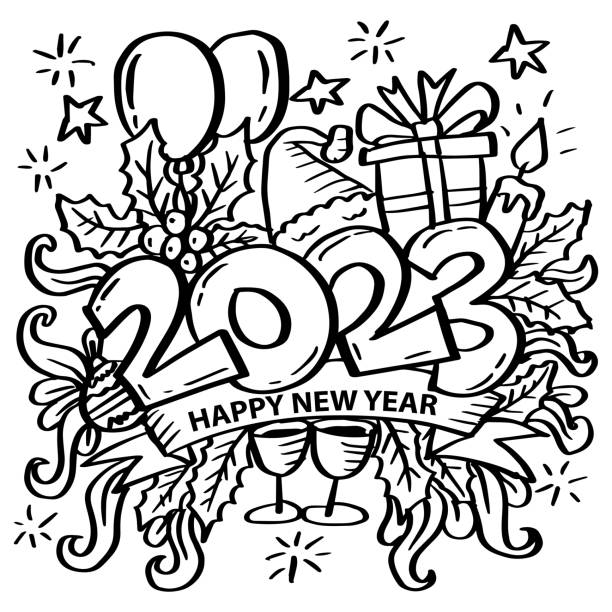New year coloring pages stock photos pictures royalty