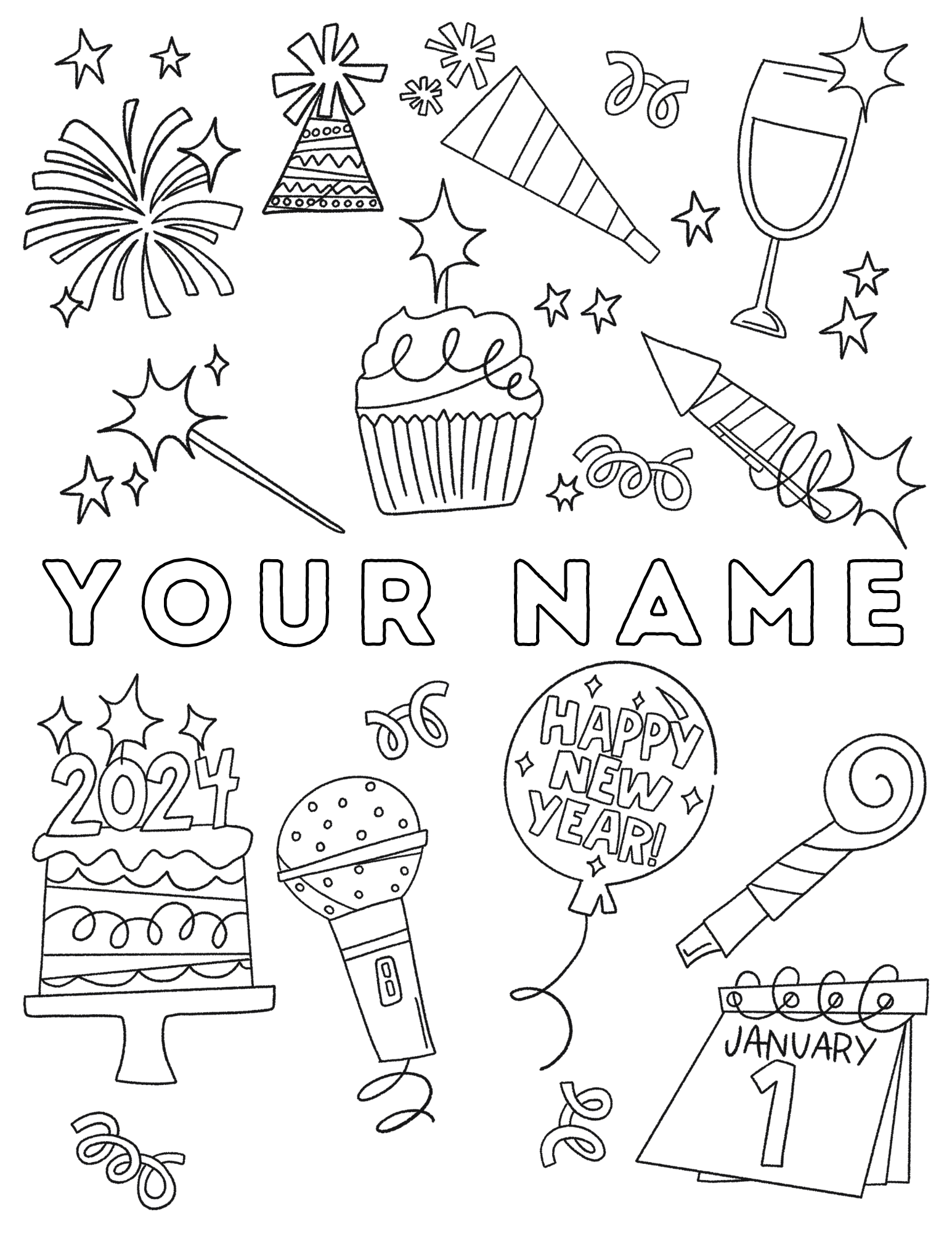 Custom new years name coloring page â the letter vee