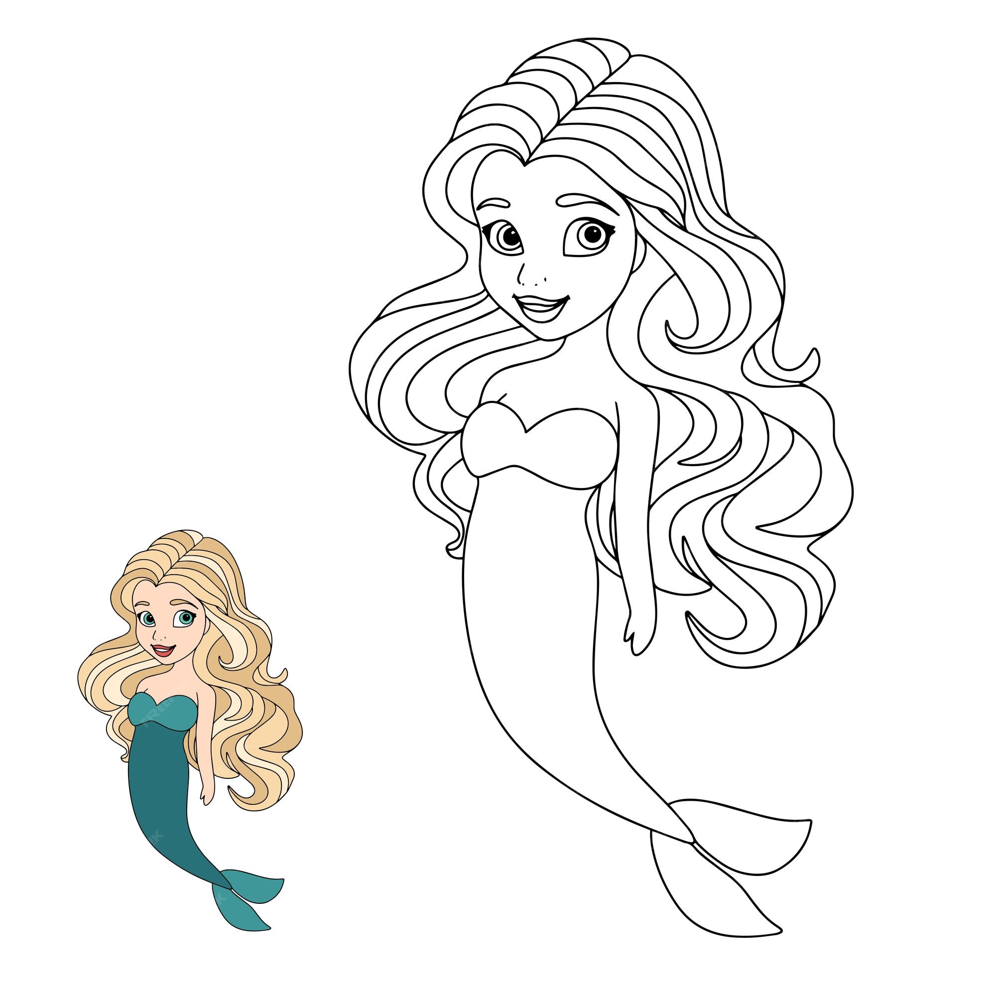 Premium vector mermaid coloring page for children outline mermaid for coloring book vector illustration