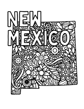 New mexico coloring pages state name shape floral mandala by fresh hobby