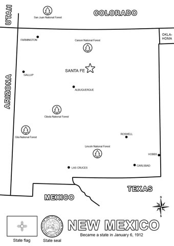 New mexico map coloring page free printable coloring pages