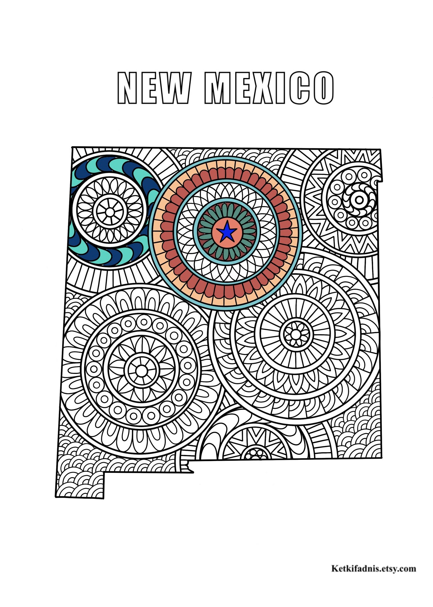 New mexico map colouring page digital download pdf zentangle colouring page