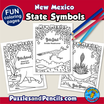 New mexico state symbols activity coloring pages word search puzzle bundle