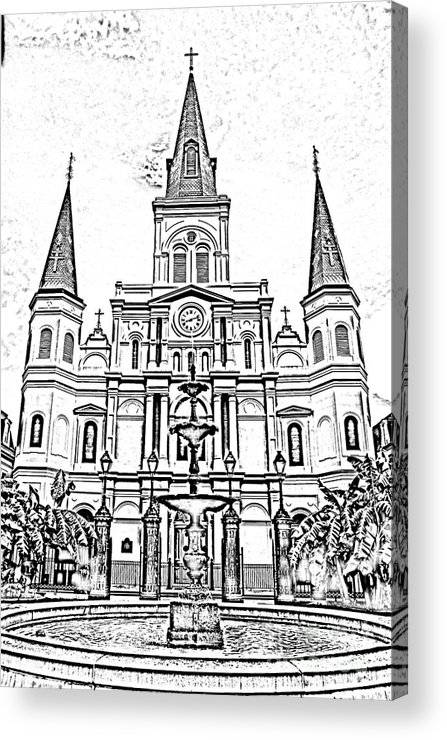 St louis cathedral and fountain jackson square french quarter new orleans photocopy digital art acrylic print by shawn obrien