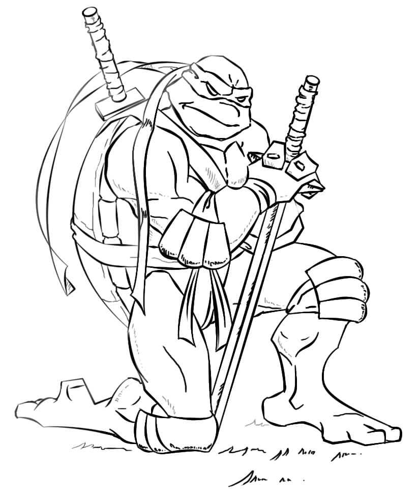 Serious ninja turtle coloring page