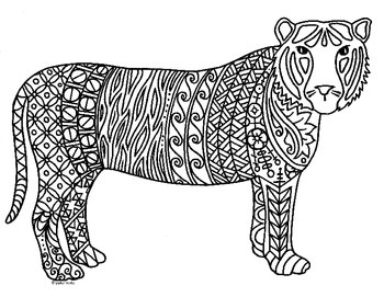 Tiger zentangle coloring page chinese lunar new year by pamela kennedy