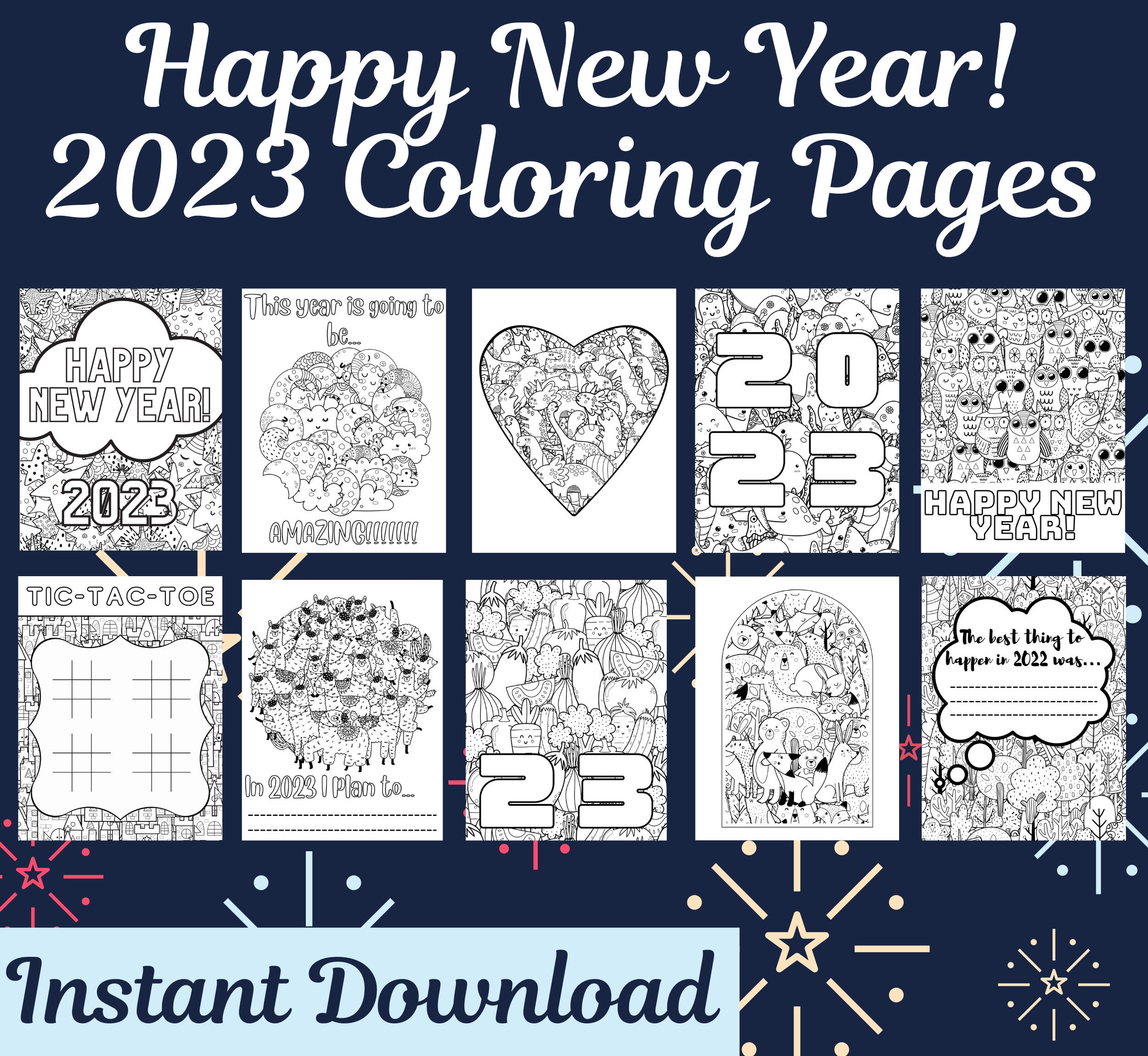 Happy new year coloring pages