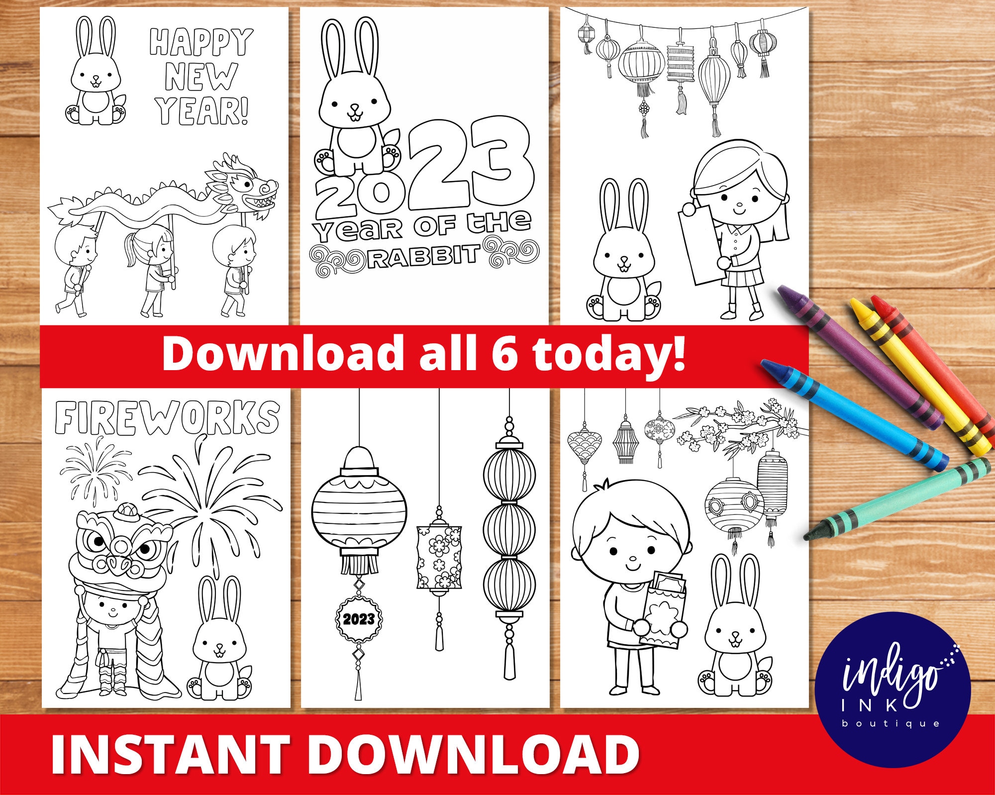Chinese new year coloring pages instant download year of the rabbit coloring sheets lunar new year coloring