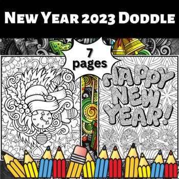 New year coloring pages happy new year coloring sheets doddle by qetsy