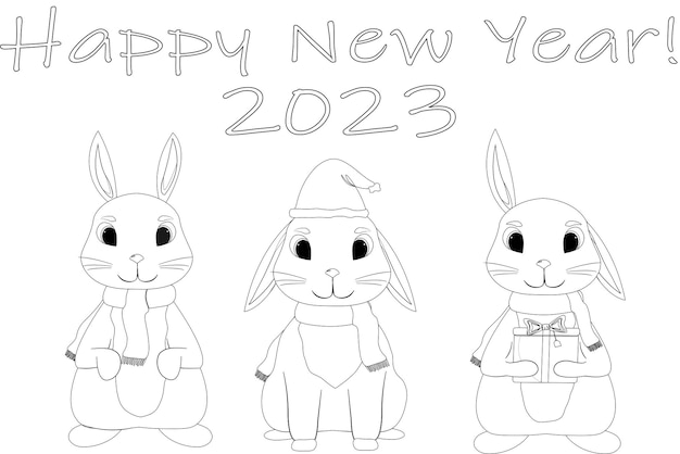 Premium vector happy chineese new year rabbit coloring book
