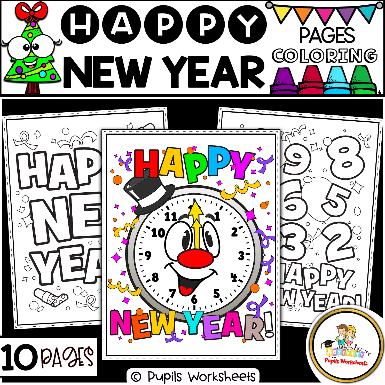 Happy new year coloring pages