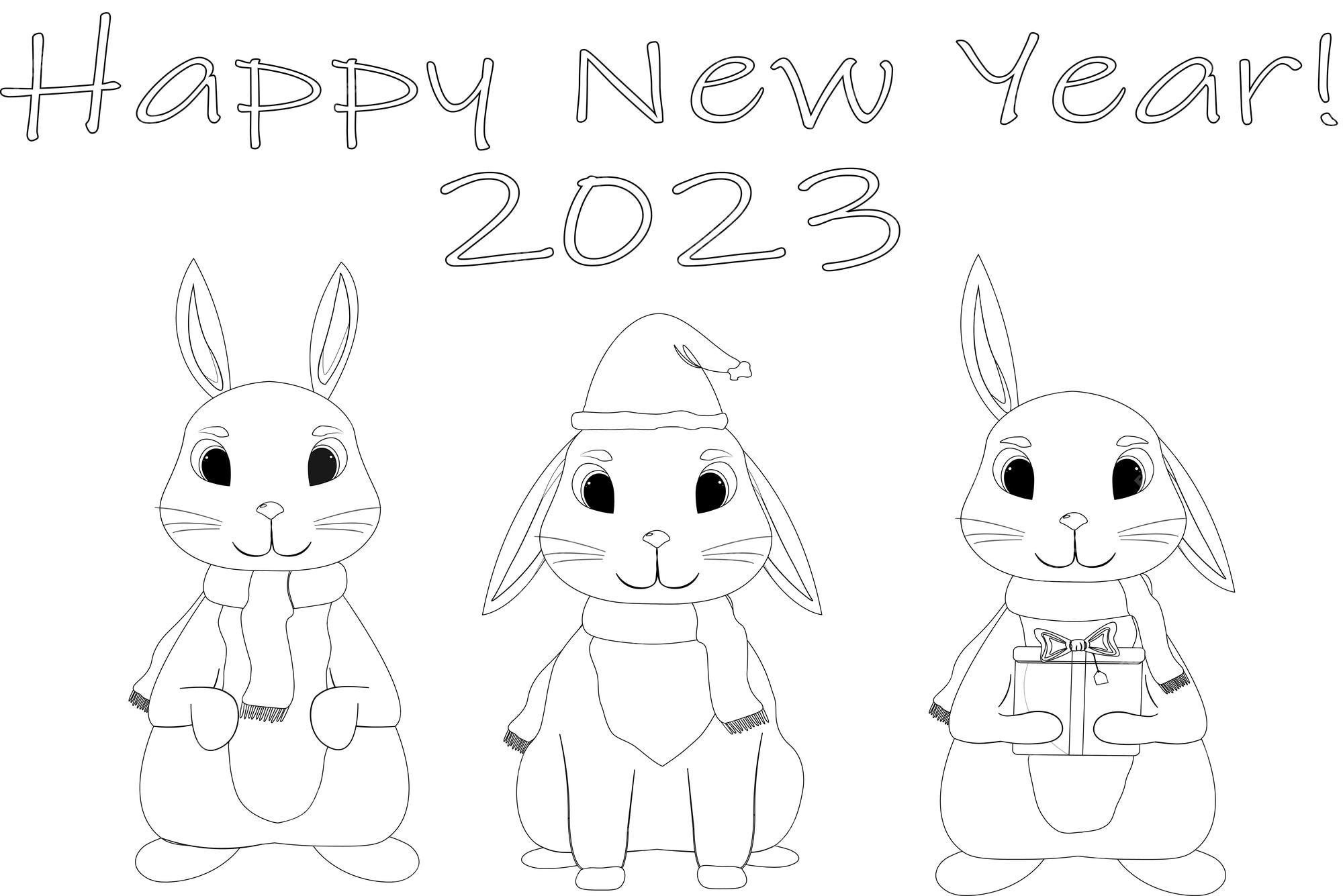 Premium vector happy chineese new year rabbit coloring book