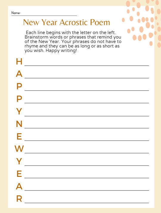 New year worksheet acrostic poem