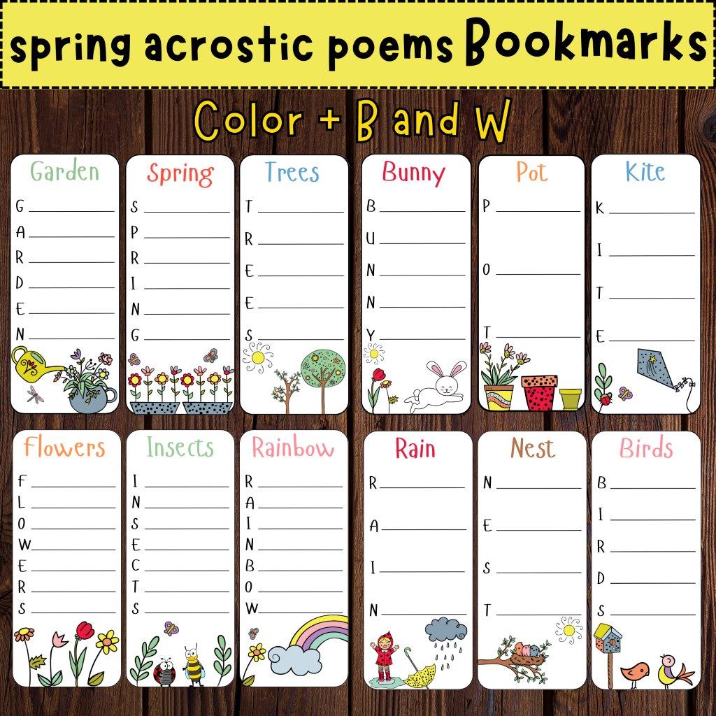 Spring acrostic poems bookmarks poetry writing spring writing activity made by teachers