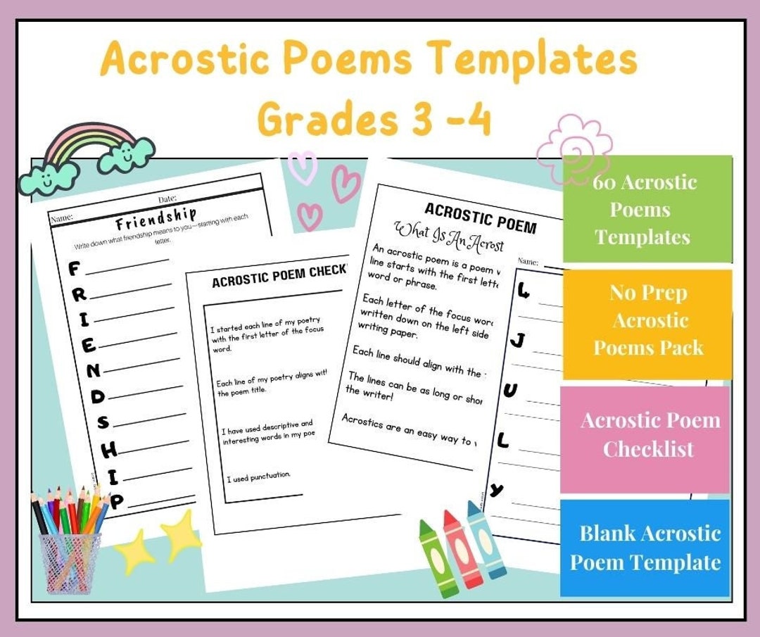 Acrostic poems template printable acrostic poem templates acrostic poetry writing prompts acrostic poem templates acrostic poem