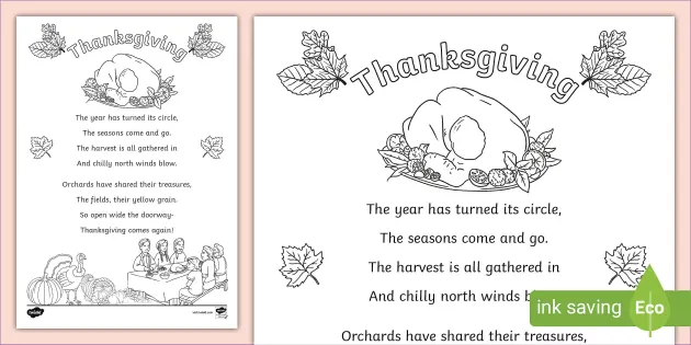 Thanksgiving poem louring sheet teacher made