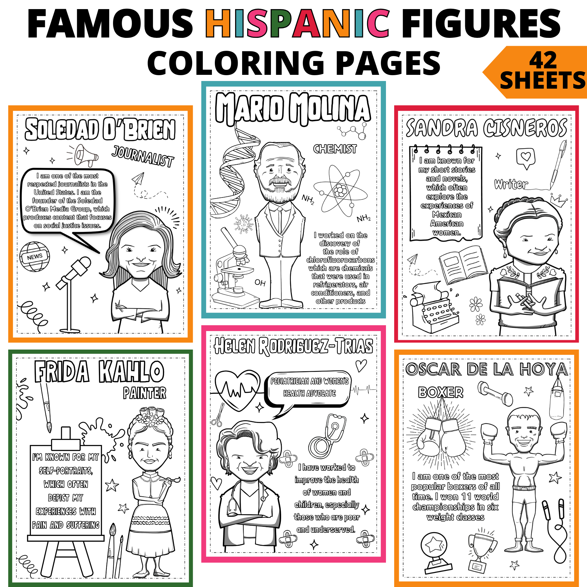 Hispanic heritage month coloring pages famous hispanic figures pages made by teachers