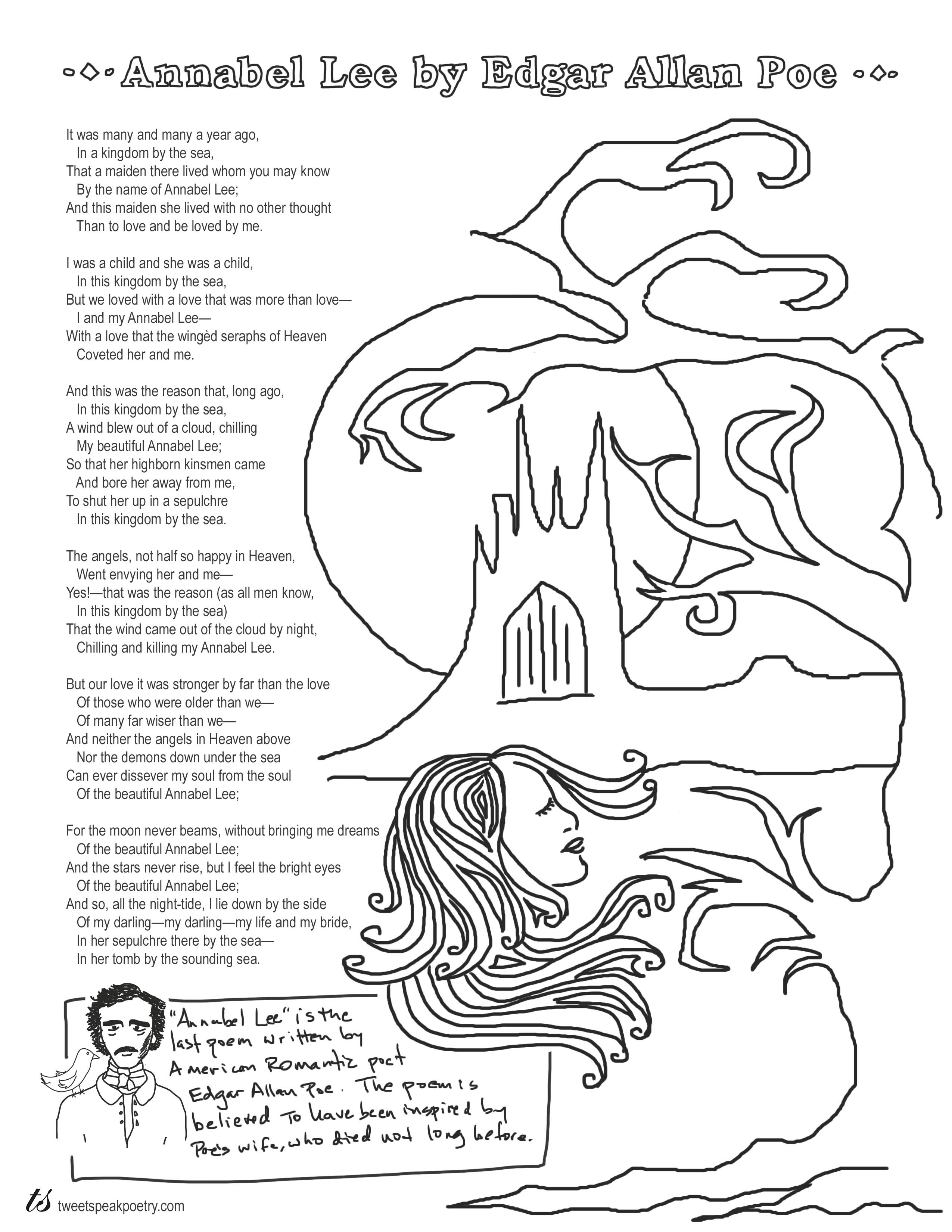 Annabel lee by edgar allan poe coloring page poems